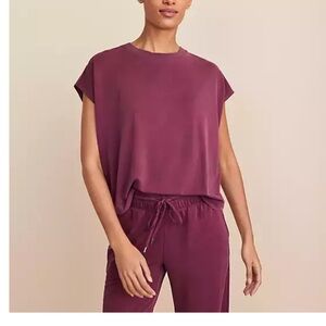 LOU & GREY NWT - soft sandwashed poncho style tee shirt in a Smoked Garnet color